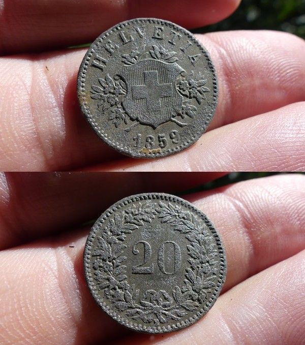 20 Rappen Ecusson Suisse de 1859 en Billon